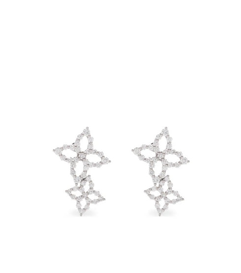 Pendientes colgantes de flor en oro blanco de 18 kt